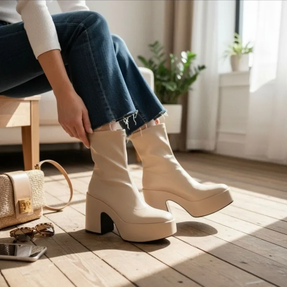 NEW- ZARA Women's Platform Heeded Ankle Boots